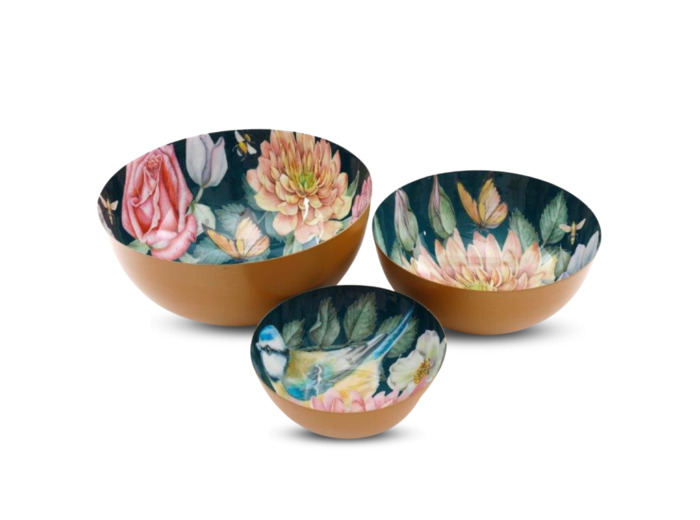 Bol décoratif avec motif fleuri x3