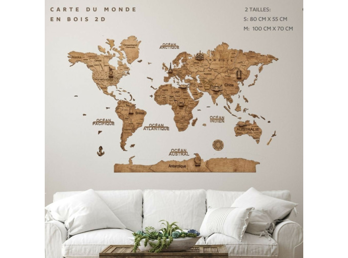 Carte du monde en bois 2D S