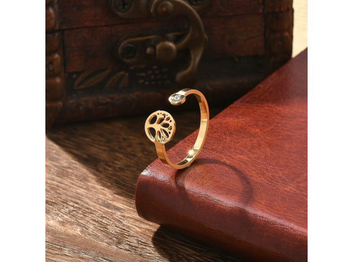 bague arbre de vie acier inoxydable  + strass