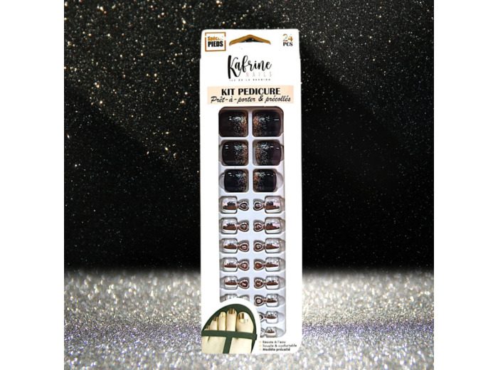PRESS ON NAILS PEDICURE- BLACK AND MIRROR EFFECT