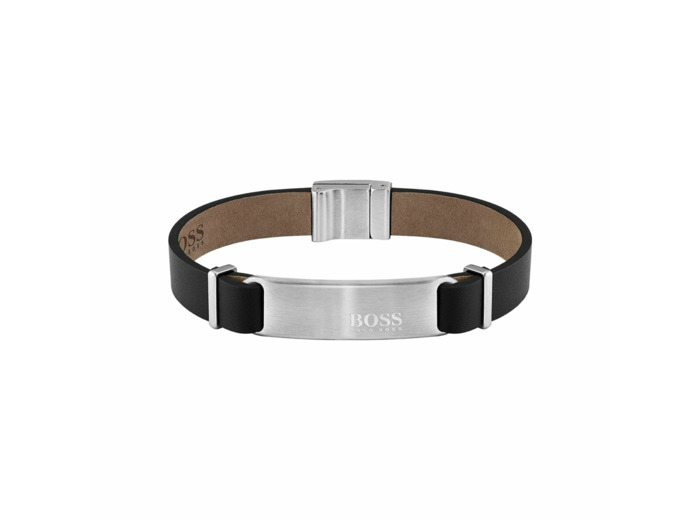 Bracelet BOSS Urbanite en cuir noir et acier, taille M