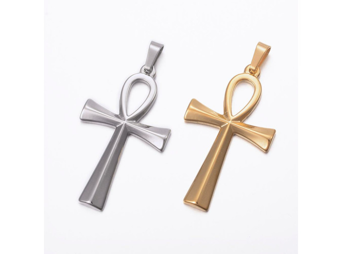 Pendentif croix de Ankh relief en acier inoxydable