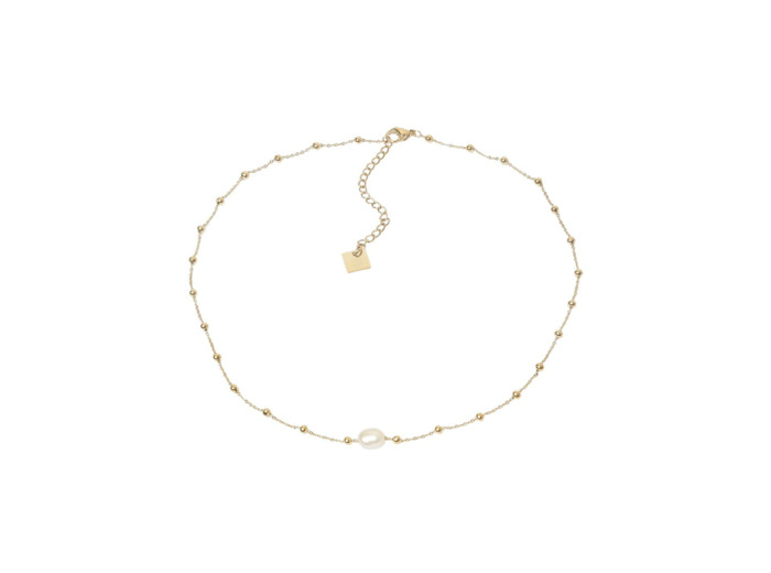 Collier Zag en acier doré et perle