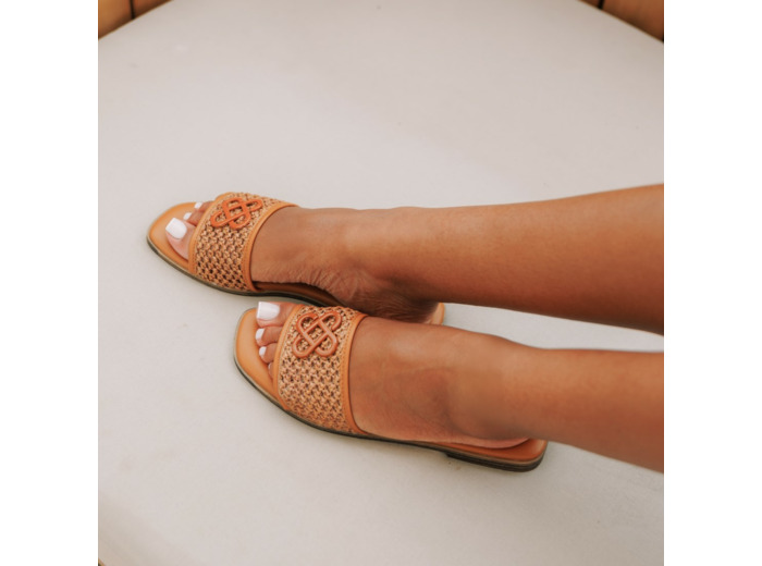 Mule plate femme camel