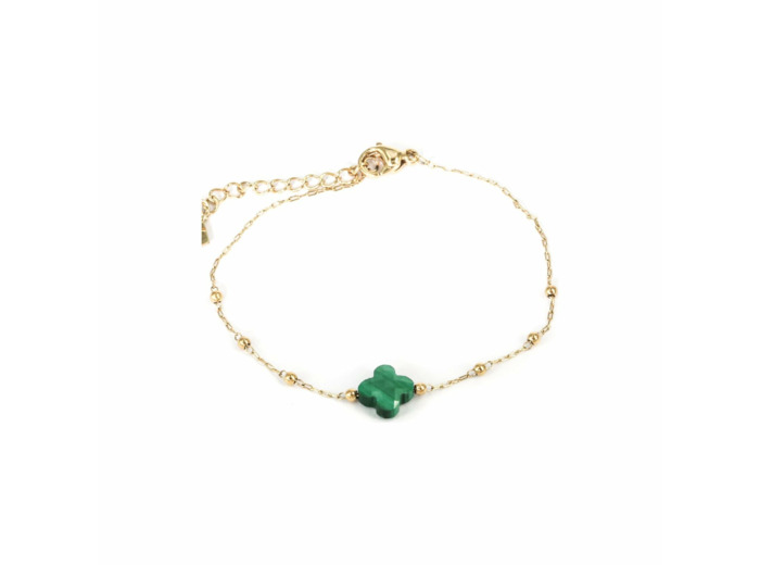 Bracelet Zag en acier doré et malachite