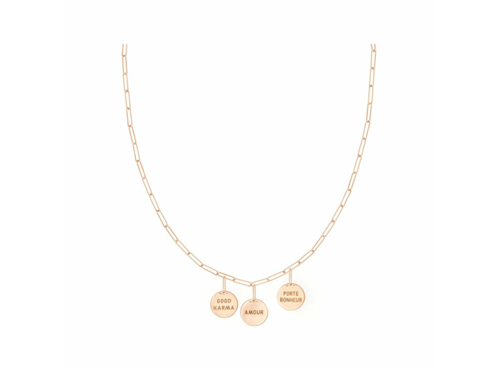 Collier Vanrycke Shaman Or rose 3 Talismans, taille 42