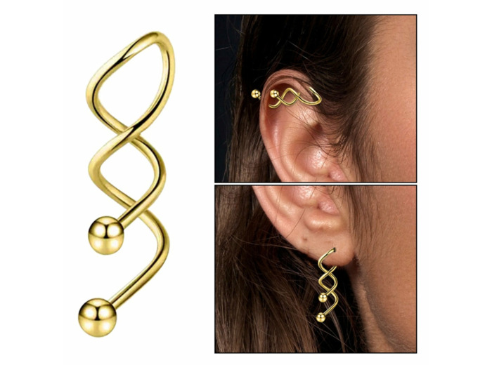 Piercing industriel femme spirale  or, 37~25x6.5mm