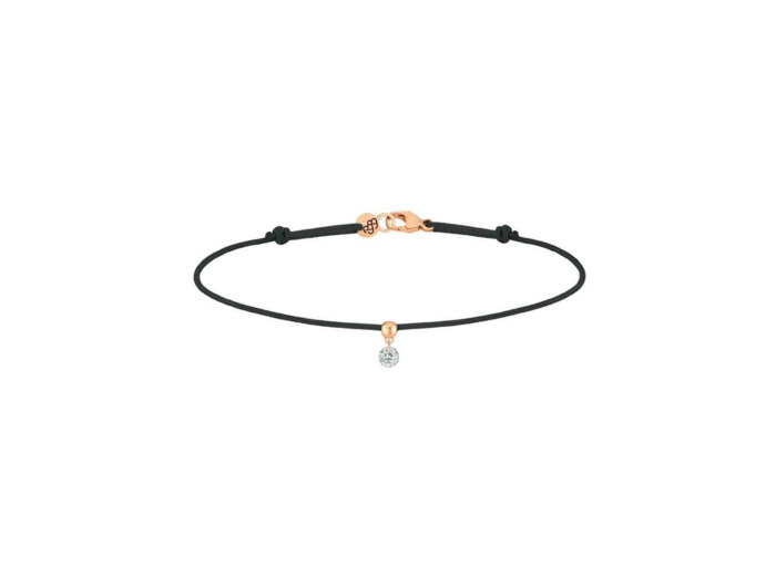 Bracelet La Brune & La Blonde BB en or rose, cordon en tissu noir et diamant 0.10ct