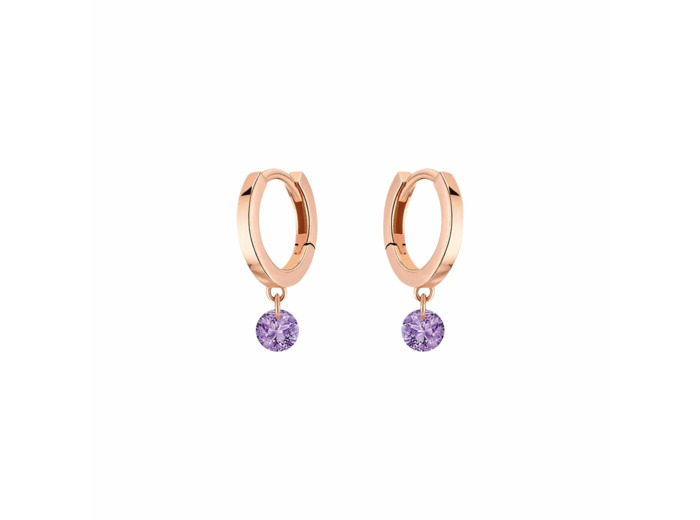 Boucles d'oreilles créoles La Brune & La Blonde CONFETTI en or rose et améthyste de 0.20ct