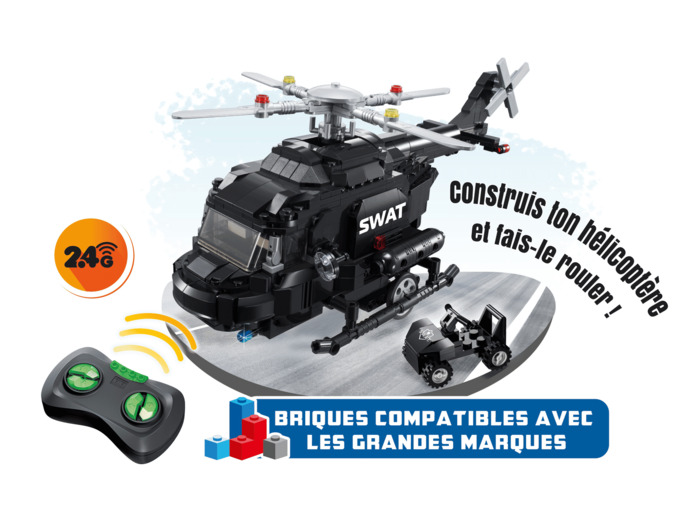 Hélicoptère SWAT Wise Block radiocommandé + Mini Véhicule