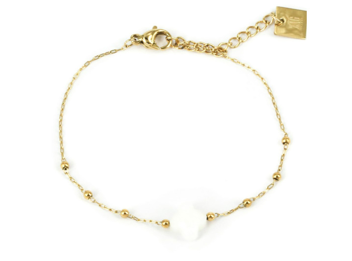 Bracelet ZAG en acier doré et agate blanche