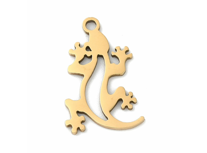 Pendentif gecko acier or