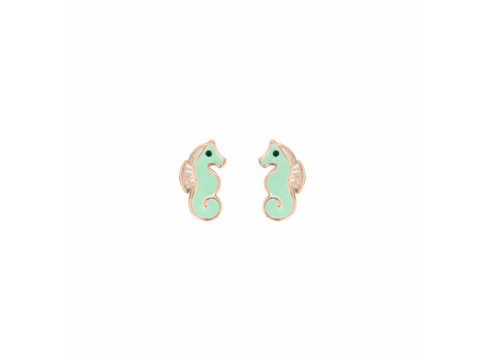 Puces d'oreilles à vis en or jaune et hippocampes laqués