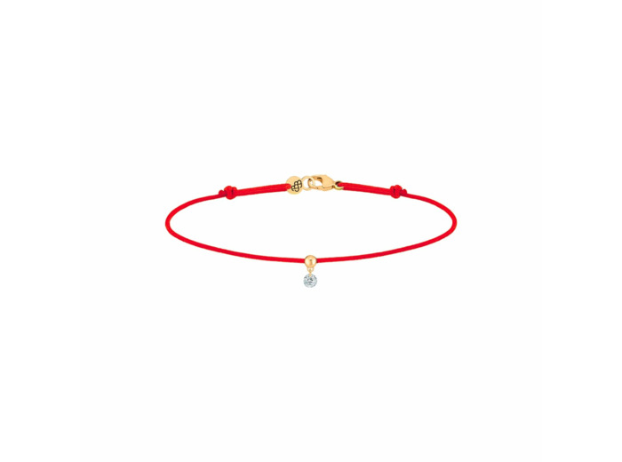 Bracelet sur cordon La Brune & La Blonde BB rouge en or jaune et diamant 0.07ct