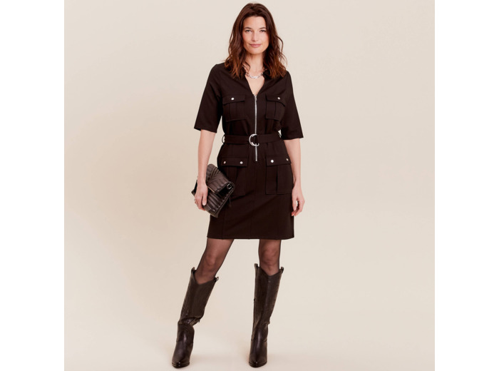 Robe droite zippée ceinturée