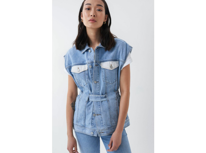Gilet en denim avec ceinture