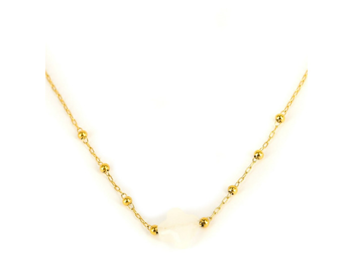 Collier ZAG en acier doré et agate blanche