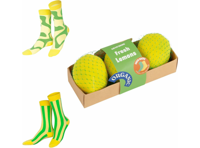 EAT MY SOCKS - Chaussettes originales et amusantes - Design Lemon Net - Chaussettes de longueur moyenne - Confort et durabilité - Idéales pour les hommes et les femmes - Tailles 36 à 45-2 paires