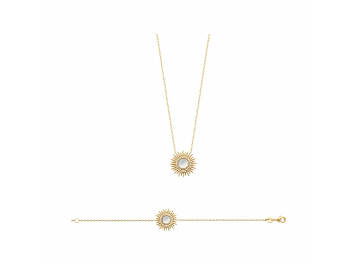 Collier en plaqué or, nacre et oxydes de zirconium, 45cm