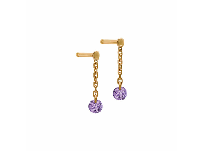 Boucles d'oreilles pendantes La Brune & La Blonde CONFETTI en or rose et améthyste de 0.20ct