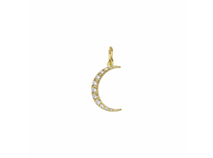 Pendentif Mya Bay Moon en métal doré et fines pierres blanches