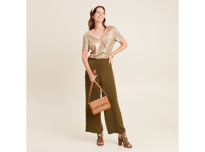 Pantalon large satin