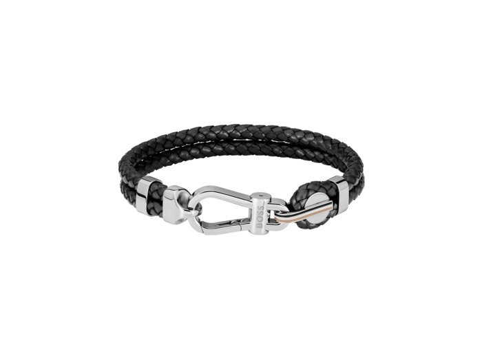 Bracelet BOSS Ares Prime en cuir et acier PVD