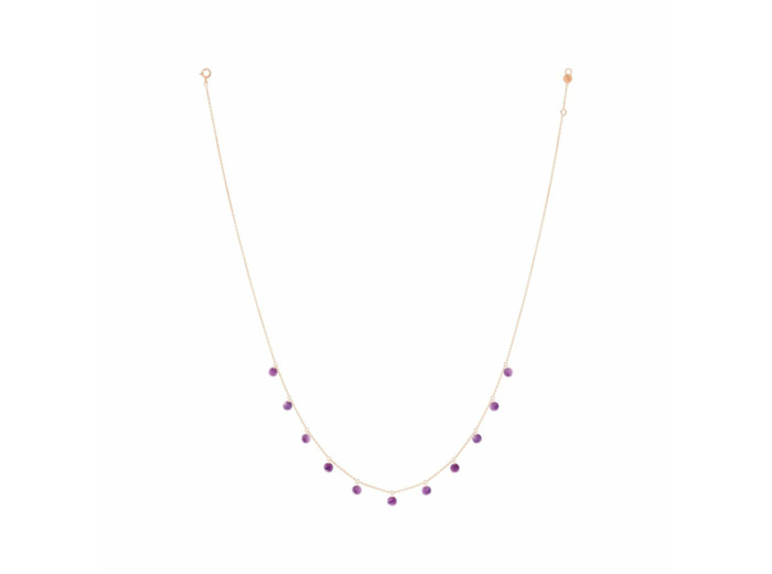 Collier La Brune & La Blonde Polka en or rose et lepidolite, 42cm