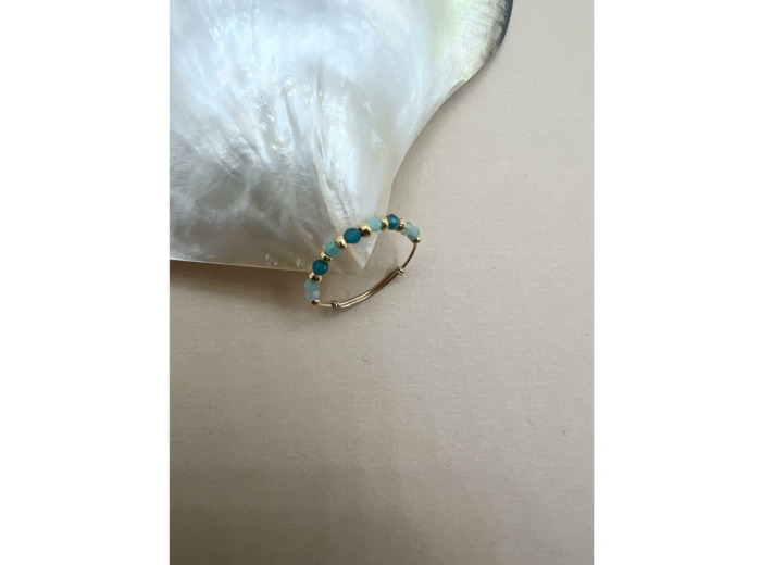 Bague ajustable Indriya Perline en plaqué or et amazonite