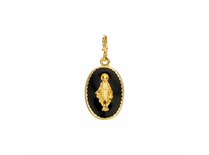Pendentif Mya Bay Madonna en métal doré et email noir