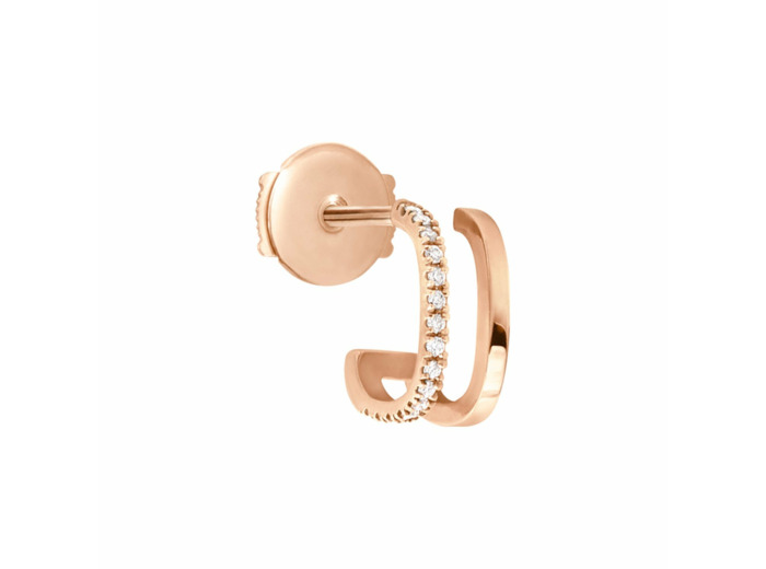 Mono Boucle d'oreille Vanrycke Charlie Double Or rose semi pavee de Diamants, Gauche