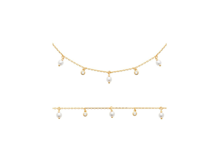 Collier en plaqué or et perle, 45 cm