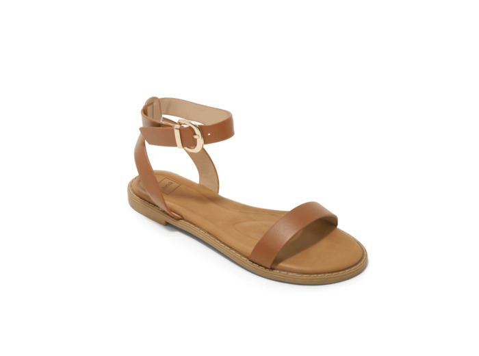 Sandale plate femme cognac