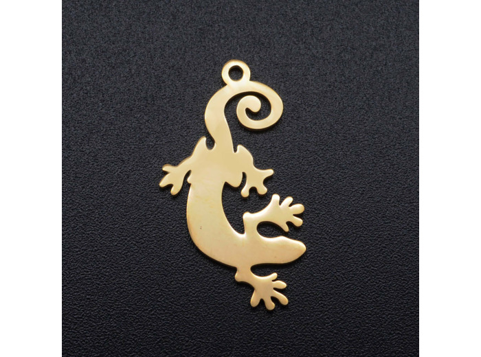 Pendentif gecko acier or plein