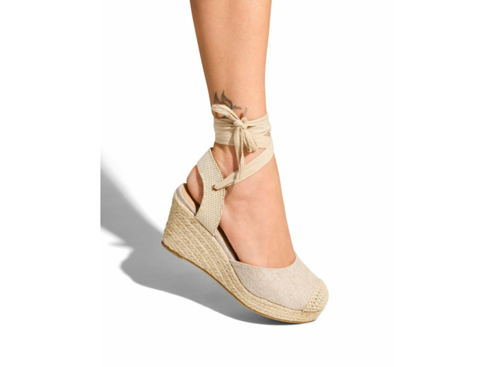 Sandale talon compensee femme camel