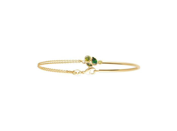 Bracelet en plaqué or, oxyde de zirconium et pierre de couleur
