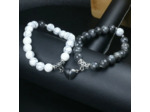 Bracelet couple coeur Onyx Howlite