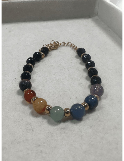 Bracelet 7 Chakras spinelle & acier inoxydable