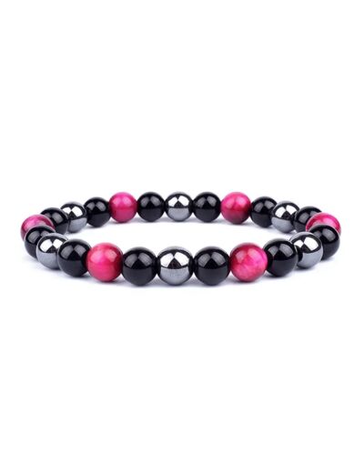 Bracelet mixte œil de tigre rose onyx noir & hématite 8 mm