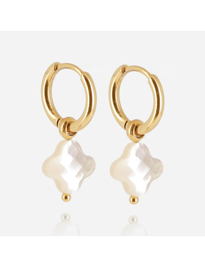 Boucles d'oreilles ZAG en acier doré et nacre blanche
