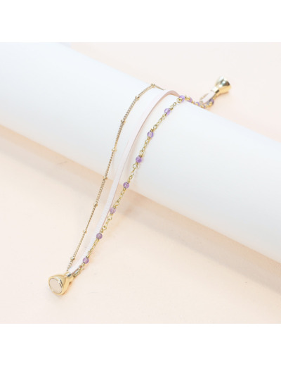 Bracelet Flowersforzoé en cuir, métal doré et améthyste
