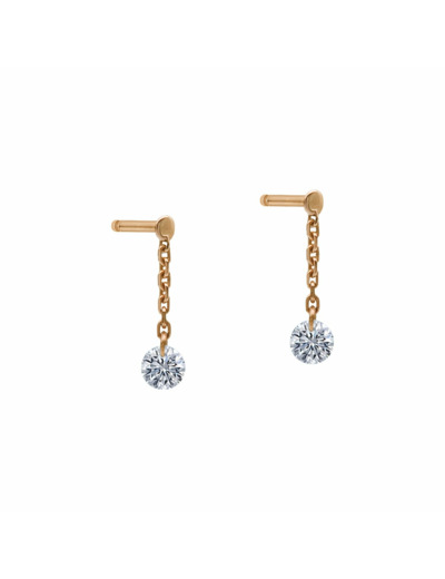 Boucles d'oreilles pendantes La Brune & La Blonde 360° en or rose et diamants de 0.14ct
