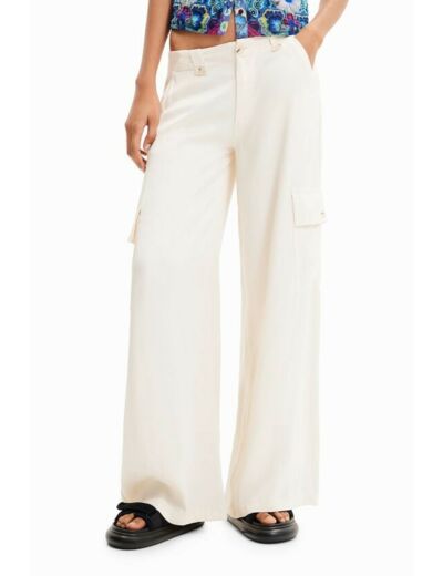 PANTALON CARGO WIDE LEG SATINE