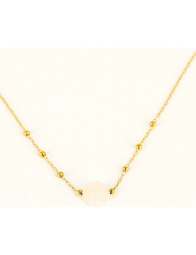 Collier ZAG en acier doré et quartz rose