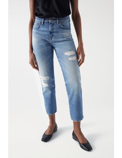 JEAN TRUE CROPPED SLIM AVEC DÉCHIRURES