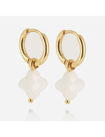 Boucles d'oreilles ZAG en acier doré et agate blanche