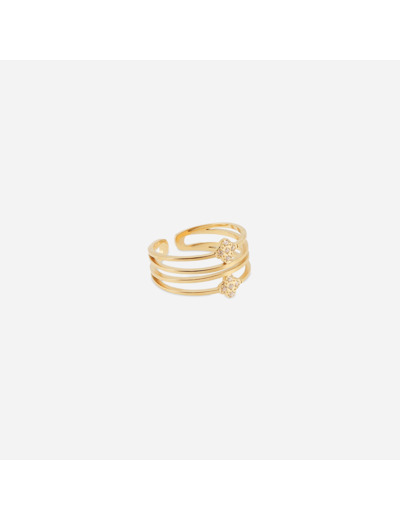 Bague ZAG en acier doré et oxydes de zirconium
