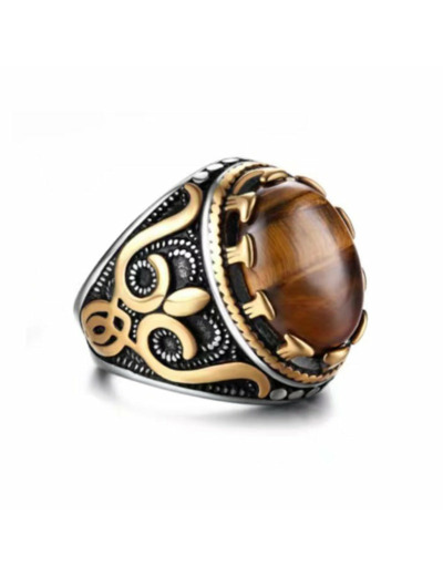 Bague Homme Oeil de tigre en acier inoxydable