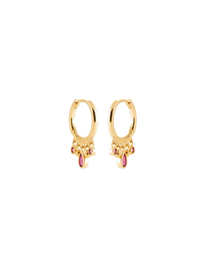 Boucles d'oreilles créoles en plaqué or et pierres de couleurs