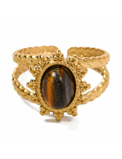 Bague manchette soleil et pierre naturelle